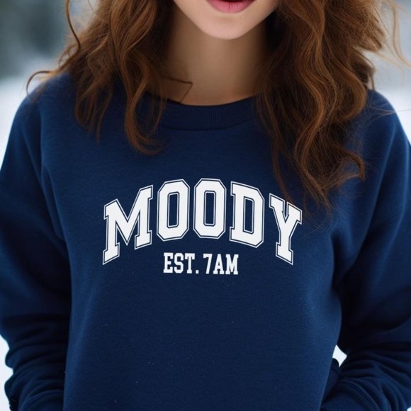 Moody Est. 7AM Sand Crewneck Long Sleeve Unisex Sweatshirt - Picture 7 of 7